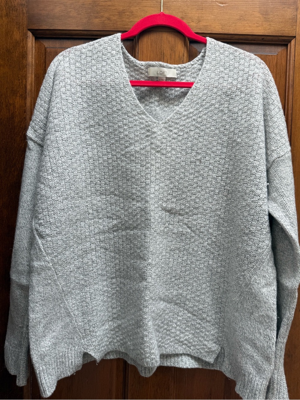 LOFT Women's Light Gray V-Neck Textured Sweater